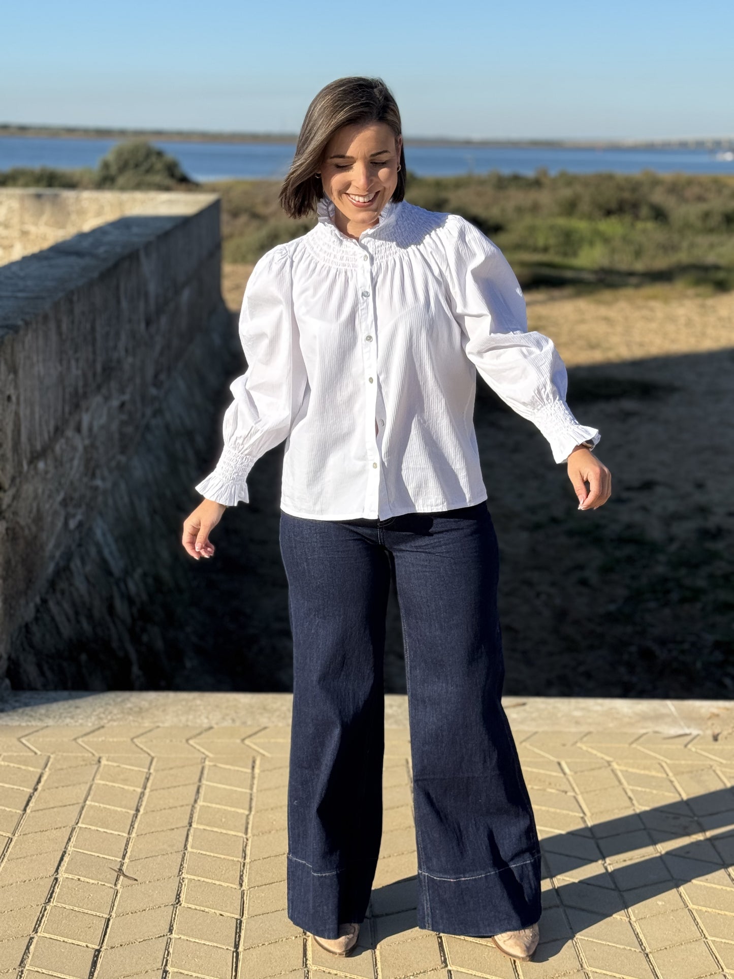 Camisa Blusa Manga Abullonada Blanca