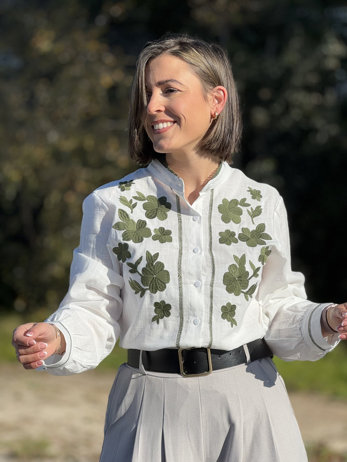 Camisa Blusa Estampada Flores Cuello Redondo