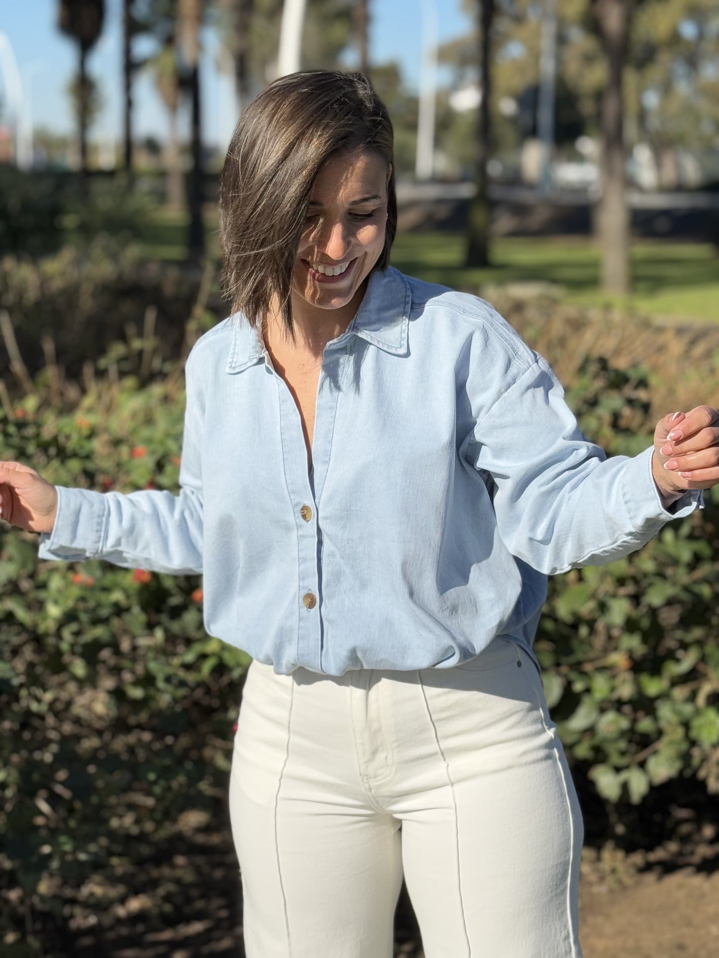Camisa Blusa Vaquera Básica Manga Larga Mujer